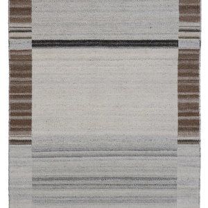 Brown Hand Woven  Wool and Viscose Modern Reversible flat weave Durry Rug, 3' x